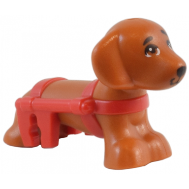 dog friends dachshund with molded red wheelchair harness and printed eyes and black nose pattern pickle