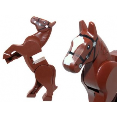 reddish brown horse movable legs with black eyes and bridle long white blaze pattern