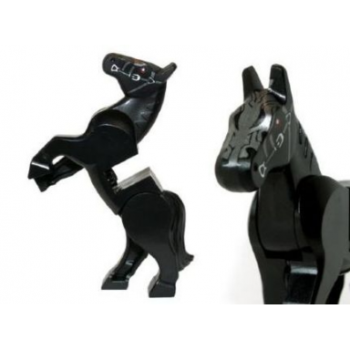 horse movable legs with dark red eyes white pupils and pearl dark gray bridle pattern