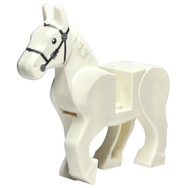 horse movable legs with black eyes white pupils and single silver buckle on black bridle pattern