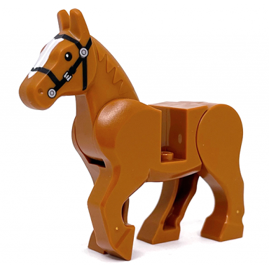 horse movable legs with black eyes and bridle short white blaze pattern