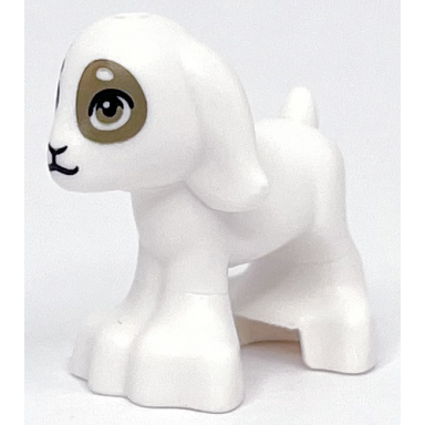 goat friends baby with black eyes nose and mouth and dark tan eyes and spots pattern
