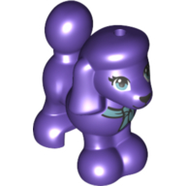 dark purple dog friends poodle with black and metallic light blue bow eyes nose and mouth pattern