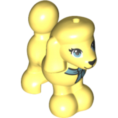 bright light yellow dog friends poodle with black and metallic light blue bow eyes nose and mouth pattern