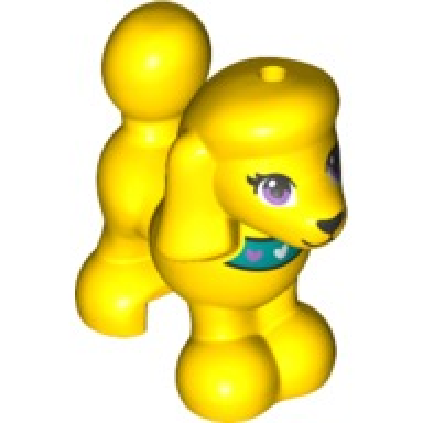 yellow dog friends poodle with dark turquoise collar with hearts medium lavender eyes and black nose and mouth pattern