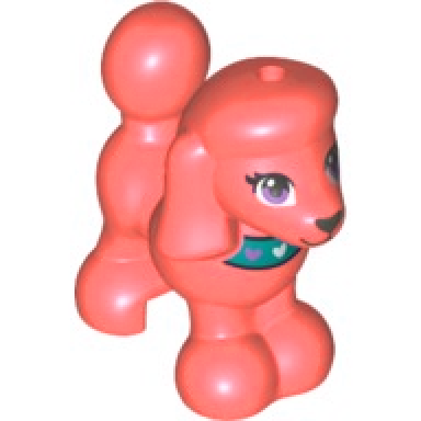 coral dog friends poodle with dark turquoise collar with hearts medium lavender eyes and black nose and mouth pattern