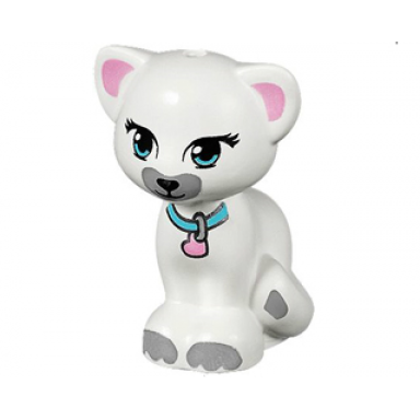 white cat friends elves sitting with medium azure eyes and collar with bright pink heart tag black nose and light bluish gray patches pattern jewel