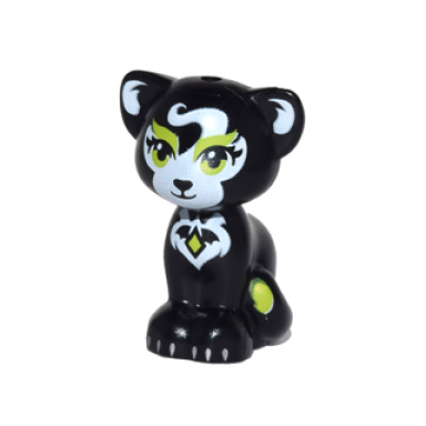 black cat friends elves sitting with lime eyes eyebrows and diamond medallion black nose and white patches pattern jynx