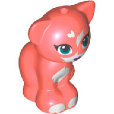 coral cat friends elves sitting with dark turquoise eyes dark purple nose and white patches pattern