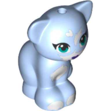 bright light blue cat friends elves sitting with dark turquoise eyes dark purple nose and white patches pattern