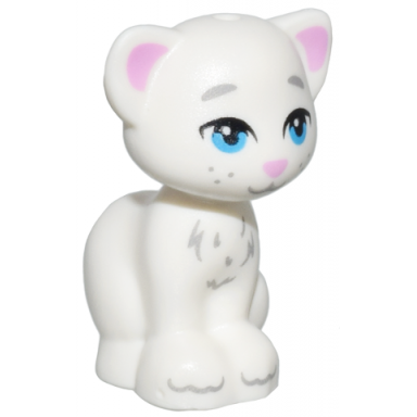 white cat friends elves sitting with dark azure eyes bright pink ears and nose dark bluish gray eyebrows whiskers and fur pattern bella