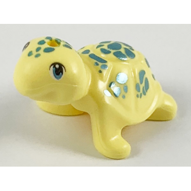 bright light yellow turtle friends elves with metallic light blue eyes and spots pattern