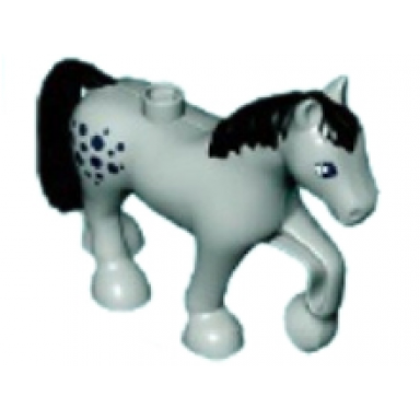 duplo horse with black mane tail and spots pattern