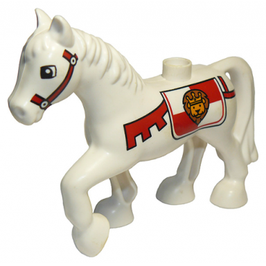 duplo horse with saddle with crowned lion pattern