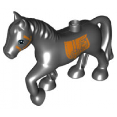 duplo horse with dark orange bridle and saddle pattern