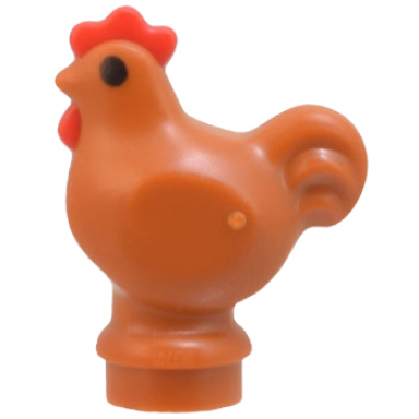 dark orange chicken wide base with molded red comb and wattle and printed black eyes pattern