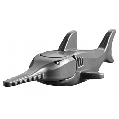 sawfish with debossed gills with black eyes and white pupils pattern