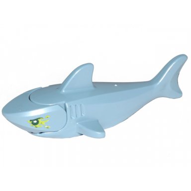 shark with rounded nose and debossed gills with black eyes silver pupils and lime slime pattern