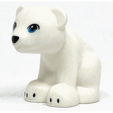 white bear friends elves baby cub sitting with black nose and claws and dark azure eyes pattern