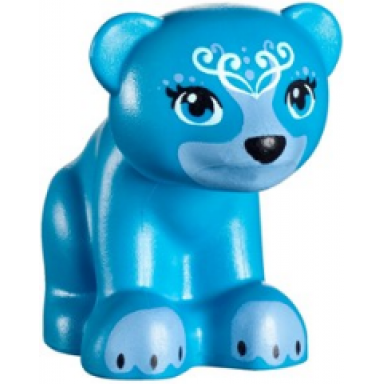 dark azure bear friends elves baby cub sitting with black nose white face decorations and medium blue paws and muzzle pattern blubeary