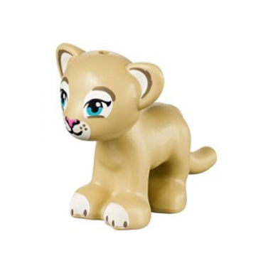 tan lion tiger friends elves baby cub with medium azure eyes dark pink nose and white paws pattern
