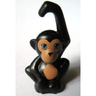 black monkey orangutan friends baby with medium azure eyes black nose and medium nougat face and stomach pattern