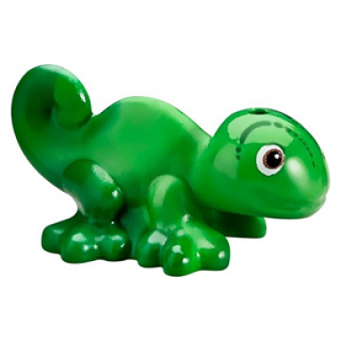 bright green chameleon friends elves with black reddish brown and white eyes and marbled green pattern pascal
