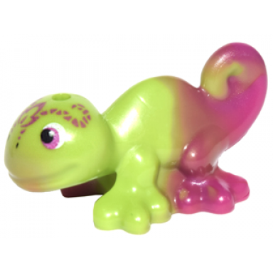 lime chameleon friends elves with black magenta and white eyes and marbled magenta pattern hidee