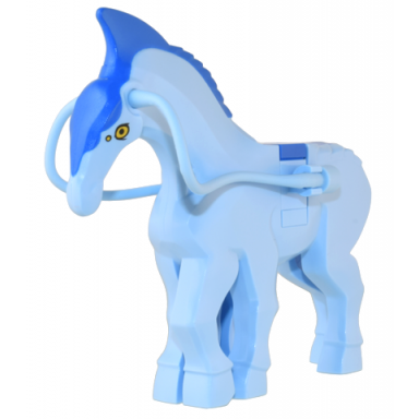 bright light blue direhorse with blue crest mane and tail and yellow eyes pattern