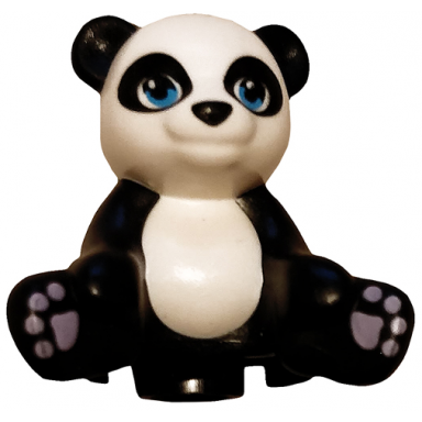 black panda friends sitting with molded white head and stomach and printed dark azure eyes and lavender paws pattern