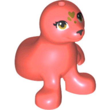 coral seal friends with black nose and eyelashes gold eyes and hearts on forehead pattern
