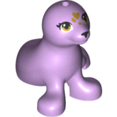 lavender seal friends with black nose and eyelashes gold eyes and hearts on forehead pattern