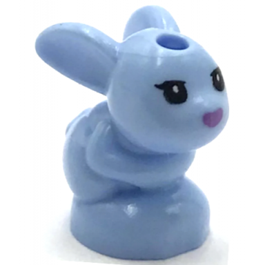 bright light blue bunny rabbit friends baby sitting with black eyes and medium lavender nose pattern