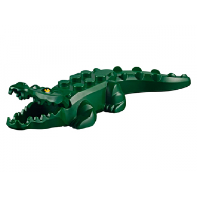 alligator crocodile with 20 teeth with yellow eyes with white glints pattern with light bluish gray technic pin 1 2