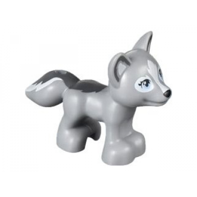 light bluish gray fox friends elves with black nose bright light blue eyes white blaze and eye borders and dark bluish gray tail pattern