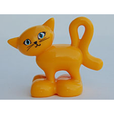 duplo cat standing turned head with large eyes with eyelashes pattern