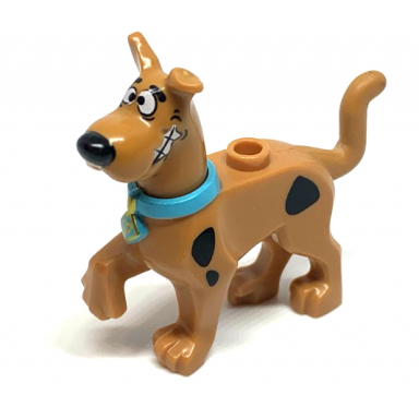 medium nougat dog great dane scooby-doo walking with medium azure collar chattering teeth pattern