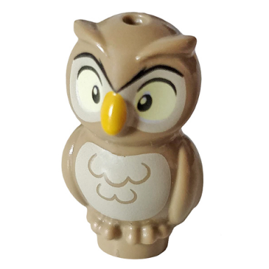owl elves with bright light orange beak tan face and chest pattern