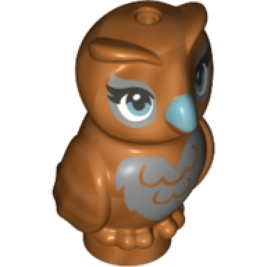reddish copper owl elves with metallic light blue beak and silver on chest back and around eyes pattern