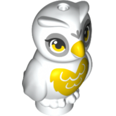 owl elves with yellow beak light bluish gray face and yellow chest pattern