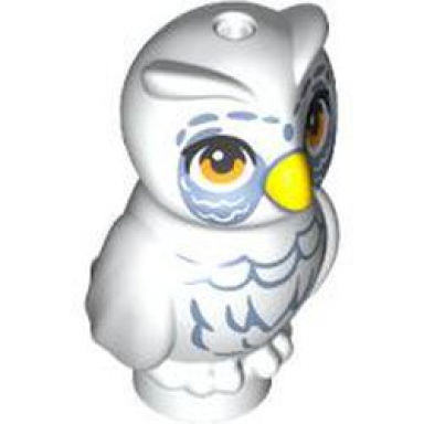 owl elves with yellow beak orange eyes sand blue feathers and around eyes pattern