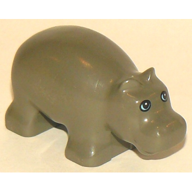 dark gray duplo hippo baby with black and light blue eyes pattern