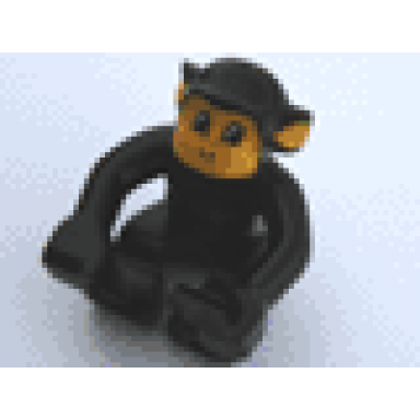 black duplo monkey with semicircular eyes pattern