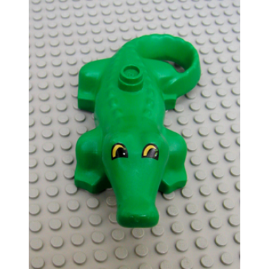 green duplo alligator crocodile small with black and yellow eyes pattern