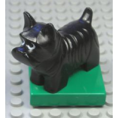 black duplo dog scottish terrier scottie on green base