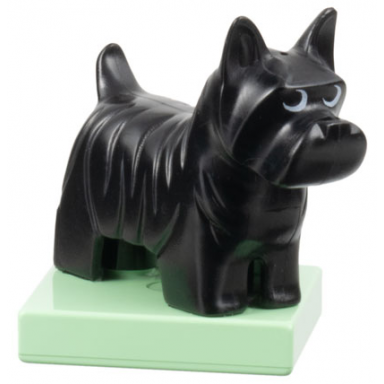 black duplo dog scottish terrier scottie on light green base