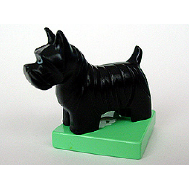 black duplo dog scottish terrier scottie on medium green base