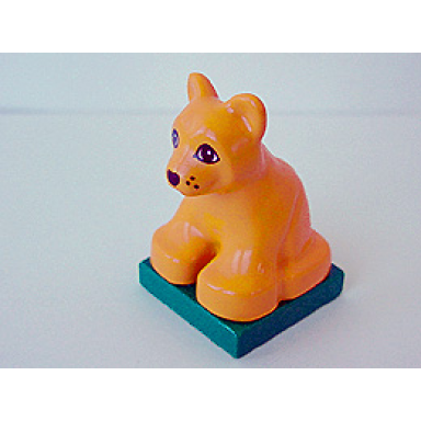 earth orange duplo lion baby cub on green base