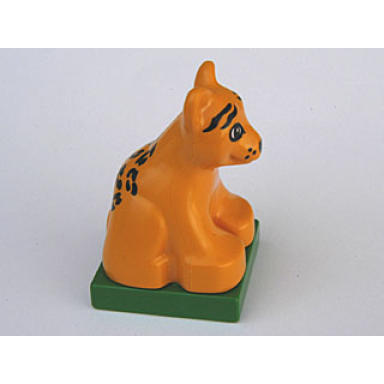 medium orange duplo leopard baby cub on green base