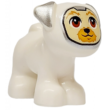 white dog friends pug standing with medium nougat and tan muzzle reddish brown eyes and silver ears pattern apollo